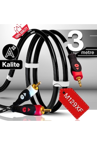 Mn6 M129xf Rca Kablosu/3 Metre-a+kalite-3.5mm/aux Ses Kablosu-2rca Ses Kablosu-ses Sistemi Uyumlu