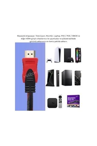 Vetech 1.5 Metre Hdmı Kablo Örgü Sargılı Dayanıklı Full Hd Televizyon/monitör/tv Hdmi Kablosu/uydu Alıcısı Uyu Diğer