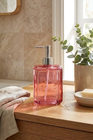 Makri Home Renkli Cam Sıvı Sabunluk, 500 Ml, Pembe Pembe