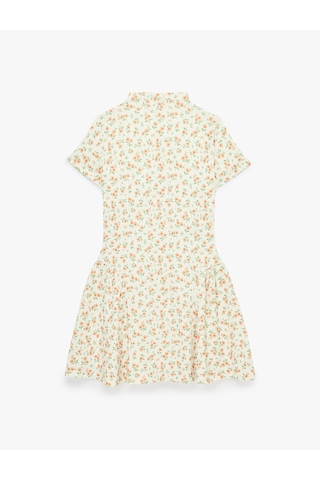 Koton Mini Kısa Kollu Dik Yaka Çiçekli Kloş Elbise Ekru Desenli 6sal80191ık