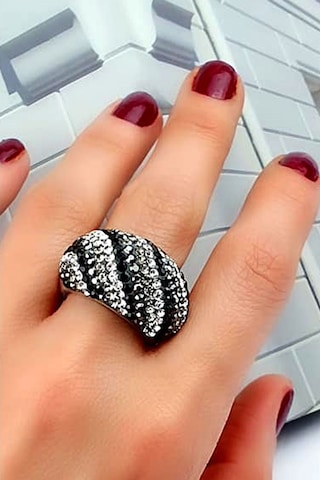 Swarovski Taşlı 925 Ayar Gümüş Bombeli Tasarım Yüzük 19
