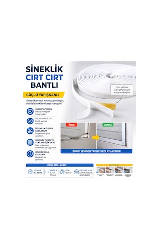 Pratik Cırt Bantlı Pencere Sinekliği 130x150 Cm Deliksiz Montaj Çift Kanat Beyaz Sineklik