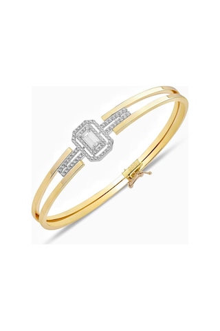 Pırlanta Modeli Tek Baget Taşlı Kelepçe Altın Bilezik Bileklik Altın - Yeşil