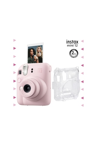 Fujifilm Instax Mini 12 Fotoğraf Makinesi + Şeffaf Kılıf Seti Pembe