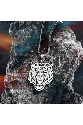 925 Ayar Gümüş Kaplan Tasarım Erkek Kolye Gümüş