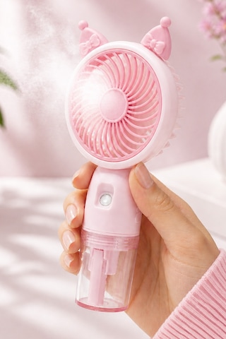 Buhar Üflemeli 3 Modlu Şarjlı El Fanı Seyahat Masaüstü Vantilatör Taşınabilir Mini Fan Pembe F830