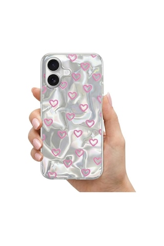 Apple İphone 17 Uyumlu Kılıf Pink Heart Silikon Kılıf Pembe