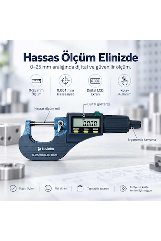 Luvinka Hdm-25 Dijital Hassas Mikrometre 0-25 Mm