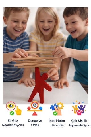 Ahşap Denge Oyunu Denge Çubukları Çocuk Eğlenceli Grup Oyunu Montessori Oyuncak