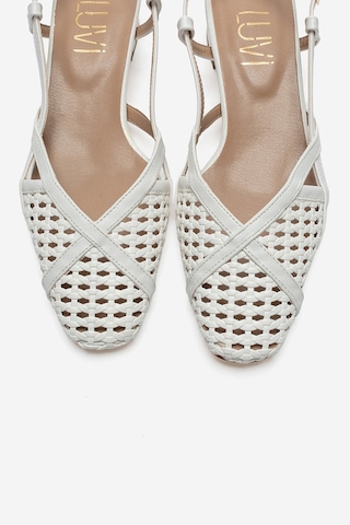 Luvi Shoes Lenvor Beyaz Örgü Kadın Topuklu Sandalet