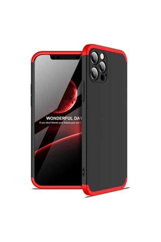 Apple Uyumlu iPhone 12 Pro Kılıf Zore Ays Kapak Siyah-Kırmızı