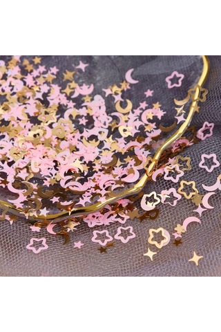 Pembe Ve Gold Tırnak Süsleme Folyo Pulları Karışık Dizayn Ay Yıldız Kalp Nail Art