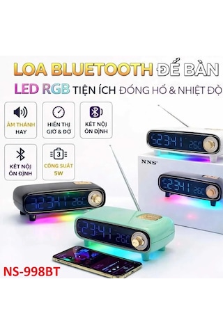 Nns Ns-998bt Bluetooth Çok Fonksiyonlu Hoparlör, Led Ekranlı Çalar Saat, Sıcaklık Göstergeli Fm Radyo Ve Rgb