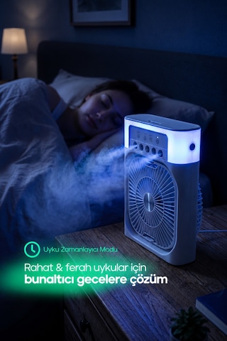 3in1 Masaüstü Fan 3 Kademeli Ferah Nemlendirici Buharlı Rgb Aydınlatmalı Vantilatör