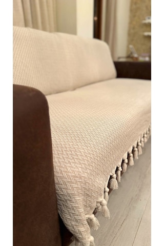 Lunga Vita Başak Desen Dokuma %100 Pamuklu Çok Amaçlı Pike Koltuk Örtüsü 180x230 Bej