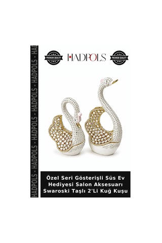 Özel Seri Gösterişli Süs Ev Hediyesi Salon Aksesuarı Swaroski Taşlı 2'li Kuğ Kuşu