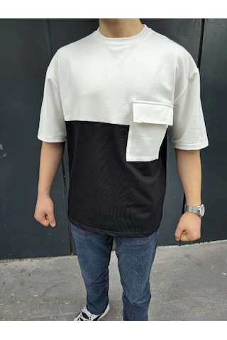 Genel Markalar Torba Cep Detaylı Parçalı T-shirt - Siyah -