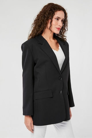Siyah Kadın Düğmeli Oversize Blazer Ceket Siyah