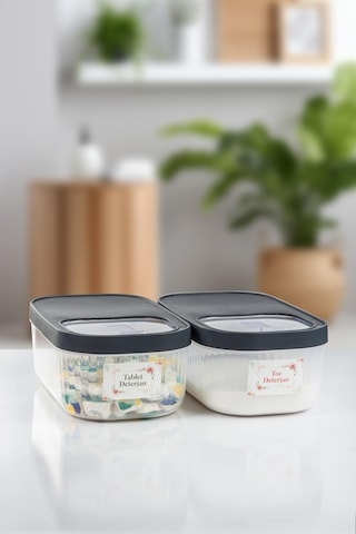 2'li 5 Lt Multibox Kayar Kapaklı Saklama Kabı Toz Ve Tablet Deterjan Kutusu Siyah