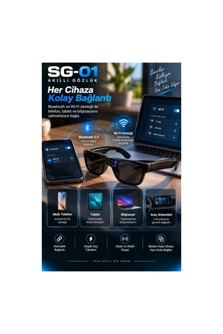 Sg01 8 Mp Kameralı Akıllı Gözlük 1080p Video Kayıt Wifi Bluetooth Yapay Zeka Aı Çeviri