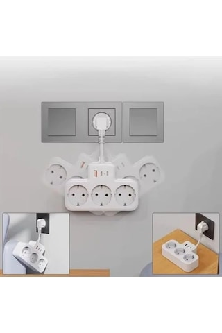 Duvar Tipi Priz Çoğaltıcı, 3 Soket, 2 Type-c Ve 1 Usb, 16a, 3680w, Çocuk Güvenlikli 0