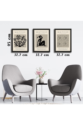Henri Matisse 3'lü Alüminyum Çerçeveli Poster Seti - Önden Açılır A3 Açılır Kapanır Çerçeve Seti Siyah Beyaz Minimalist, Siyah