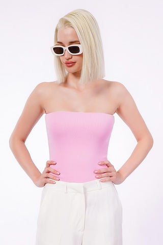 Seeh Pembe Straplez Basic Kadın Bluz Sh247 Standart