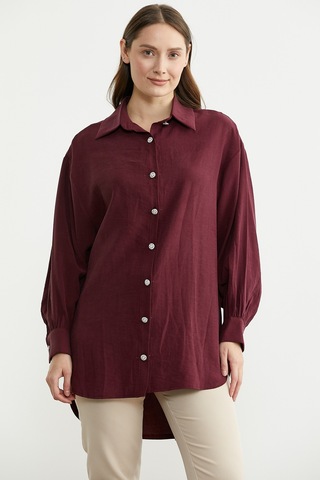 Sementa Tencel Arkası Uzun Oversize Gömlek - Bordo