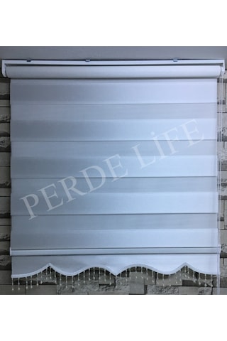 Beyaz Renk Mini Plise Desenli Zebra Stor Perde Tüm Ölçülerde (153587042)