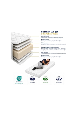 Bedform Sünger 3 Kat Katlanır Yatak 90x190x12 90 x 190