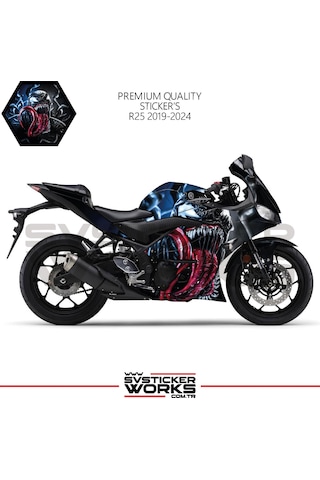 Yamaha R25 Sticker Kaplama Venom Kaplama Modeli Hazır Kit 2019 / 2024 Uyumlu Siyah
