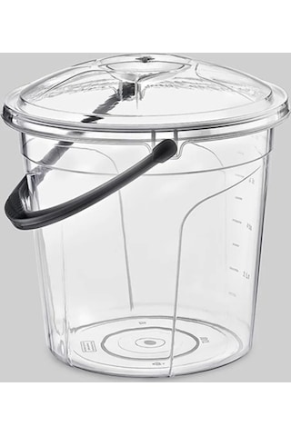 Poly Time 15 Litre Kapaklı Ölçekli Şeffaf Su Kovası - ABS Plastik - Saplı Şeffaf