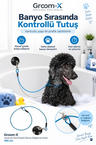 Groom-x Vantuzlu Kedi Köpek Banyo Bağlama Halatı 100 Cm - Banyolar Artık Daha Güvenli