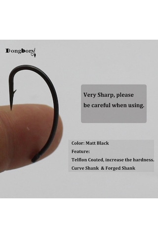100 Adet Teflon Kaplı Eğri Saplı Sazan Kancaları Dikenli Ağır Dövme Kimyasal Olarak Bilenmiş Sazan Balıkçılık Kanca Mat Siyah Kanca Noktası 8