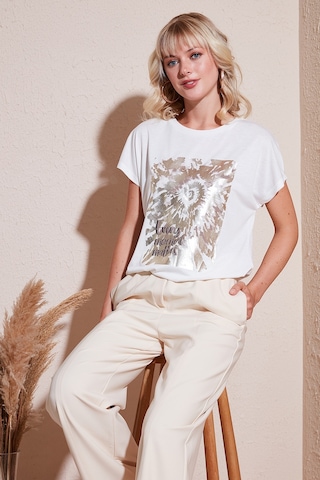 Lela Baskılı Bisiklet Yaka Regular Fit Bayan T Shirt 6671001 Ekru