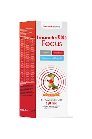 İmuneks Kids Focus L-Arjinin Fosfotidilserin Multivitamin ve Mineraller İçeren Sıvı Takviye Edici Gıda 150 ML İmuneks Kids Focus L-Arjinin Fosfotidilserin Multivitamin ve Mineraller İçeren Sıvı Takviye Edici Gıda 150 ML