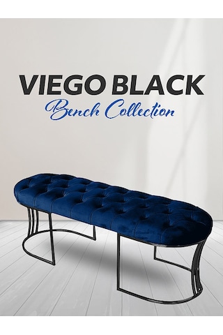 Viego Siyah Bench Puf Mavi