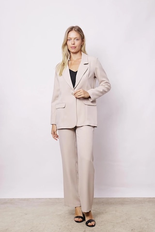 Kadın Yakalı Cep Kapaklı Uzun Kol Hafif Likralı Kumaş Oversize Blazer Ceket Pantolonu Jument 40075 -taş Taş