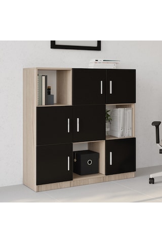 Robin Home Verona G Ofis Klasör Dolabı Kitaplık Meşe-Siyah Meşe