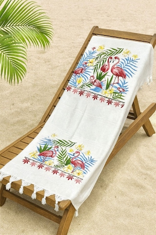 Bambu Baskılı Plaj Havlusu Peştemali Organik Bambu 90x170 İnce Peştemal Flamingo