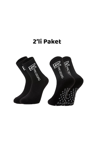 Hnc Sport 2'li Siyah Kaydırmaz Silikonlu Taban Nefes Alan Premium Futbol Fitness Koşu Sporcu Çorap