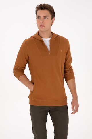 U.S. Polo Assn. Erkek Regular Fit Yarım Fermuarlı Kapüşonlu Camel Sweatshirt 50316391-VR233