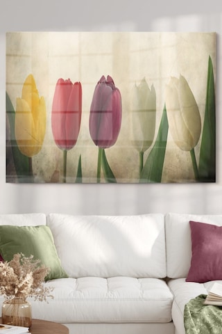 Lale Desenli Çiçek Temalı Cam Tablo 50x70 Cm