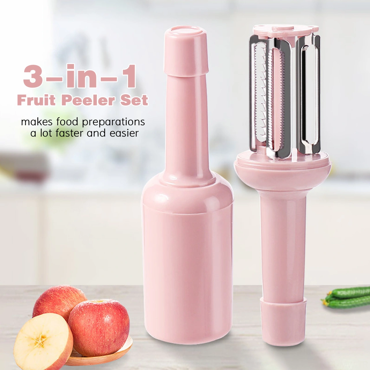 Moveevo Pembe 3'lü Evsel Meyve Sebze Soyucu: Soyma, Dilimleme, İncelleme + Zencefil Değiştirici, 4x14cm, Paslanmaz Çelik Bıçaklı, Abs Kollu, Kapaklı Mutfak Aleti Diğer