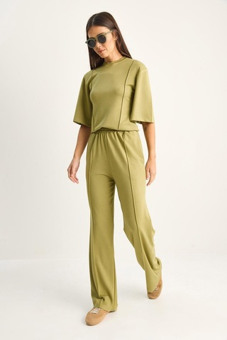 Shade Kadın Soft Touch Nervürlü Yarım Kol T-shirt Lastikli Bol Paça Pantolon Takım 18000 60286181 - Fıstık Yeşili
