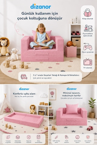 Cozygo Katlanabilir Çocuk Koltuğu Ve Yatağı 3 Ü 1 Arada Antislip Tabanlı Taşınabilir Oyun Alanı Pembe