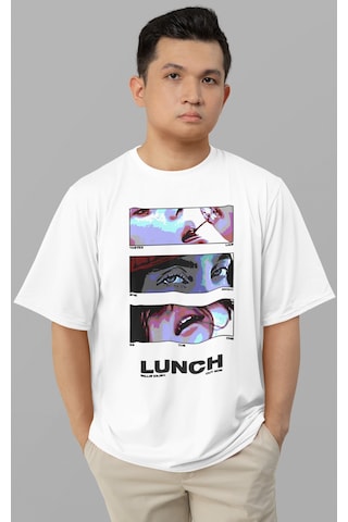 Sevbano Billie Eilish Lunch Baskılı Unisex Oversize Şarkıcı Tişört Beyaz