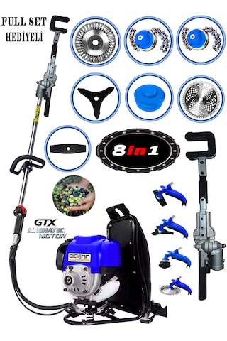 Eisenn Ergo9000 Sırt Tip Benzinli Motorlu Tırpan + Zeytin Badem Hasat Makinesi 9 Parça Özel Set