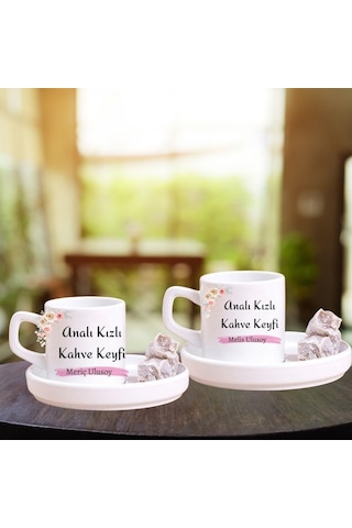 İsme Özel Anne Kız Tasarımlı Türk Kahve Fincanı Seti