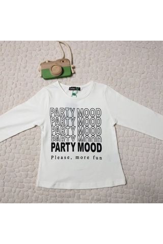 Momikon Kız Çocuk Party Mood Yazılı Pamuklu Sweat Krem